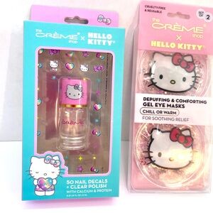 Hello Kitty  40 nail decals + Clear polish & 2pk Comforting Gel Eye Masks. NWT